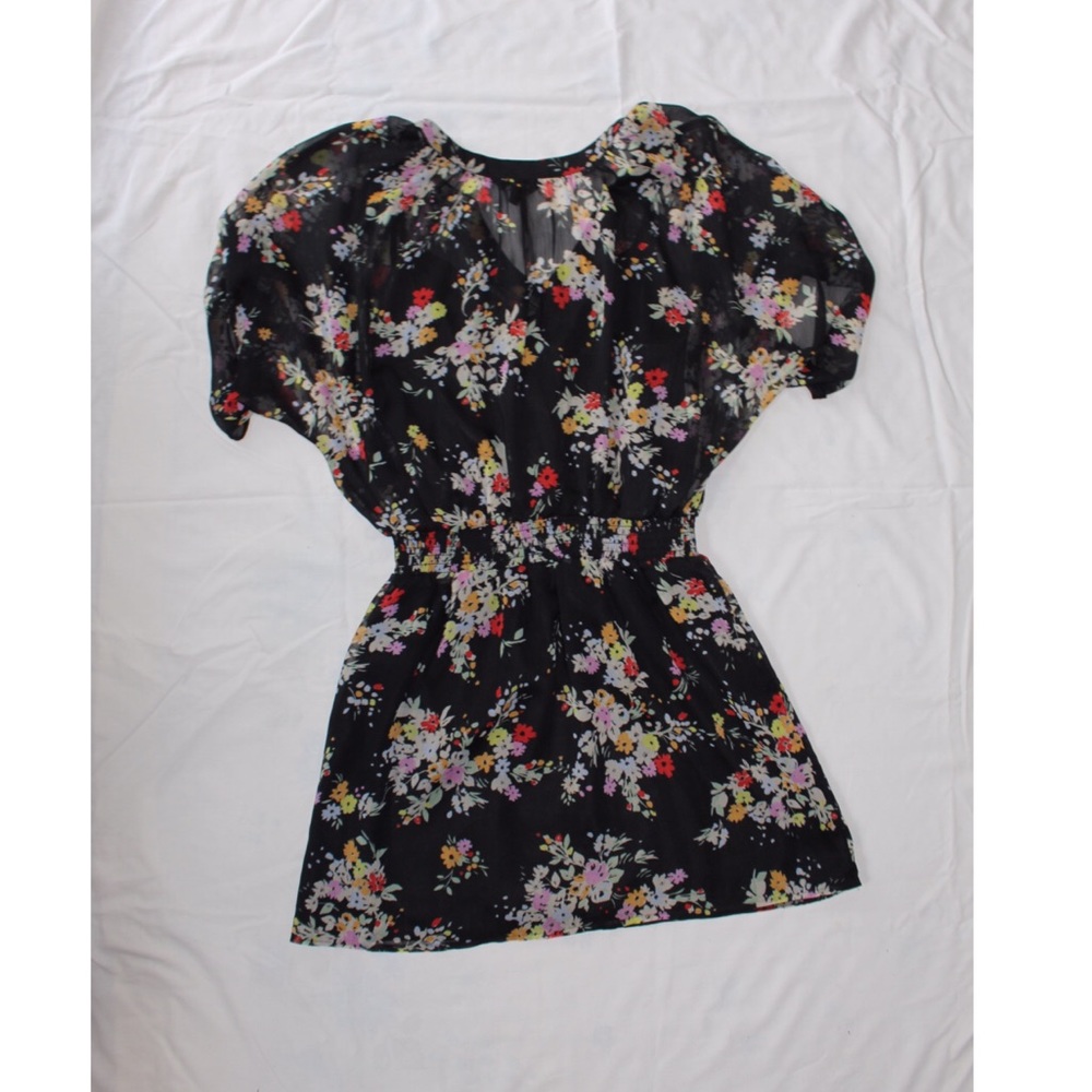 Express Black/Floral Flowy Dress w/ Elastic Waist